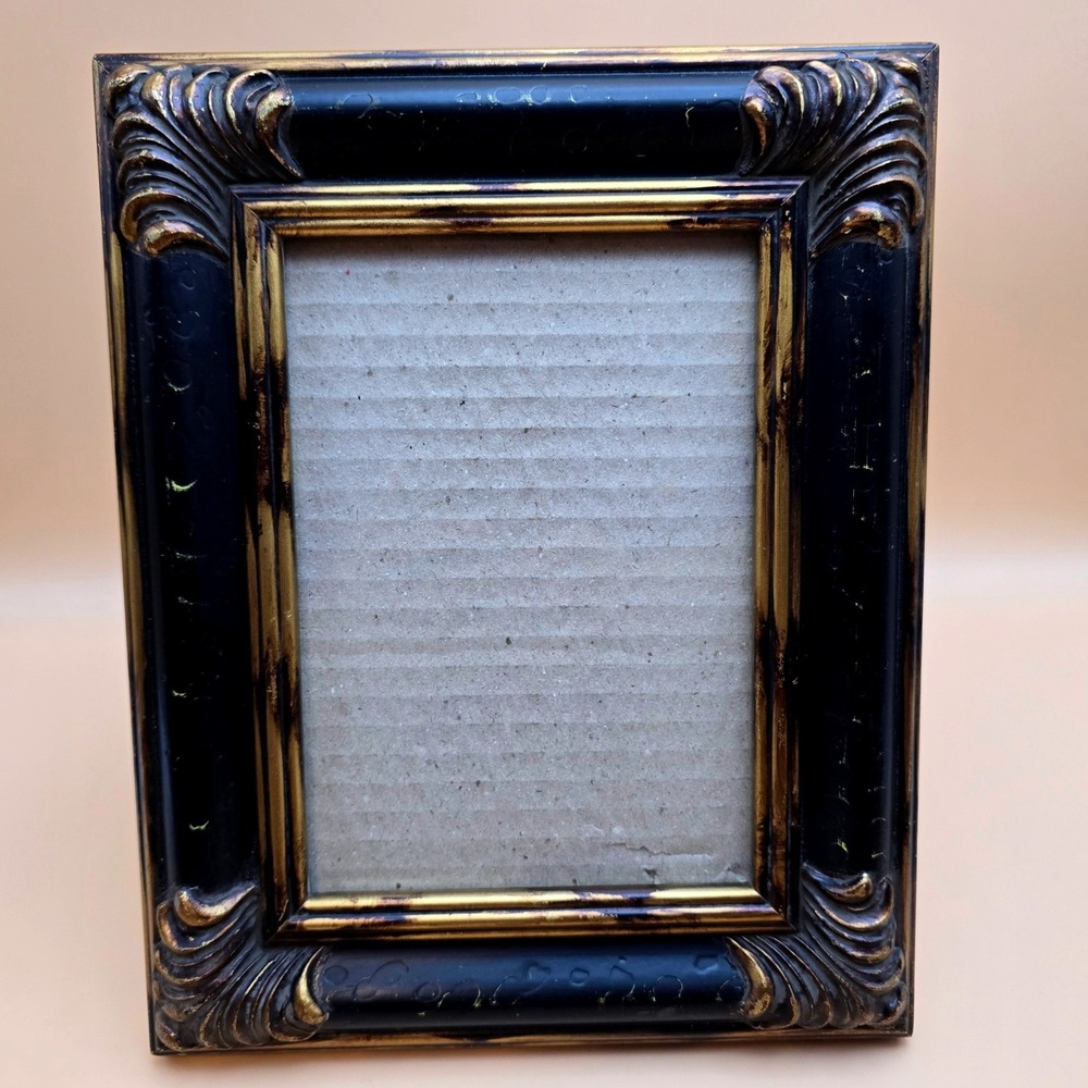 Vintage Ornate Black and Gold Distressed 5x7 Picture Frame Baroque Scrollwork